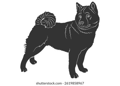 Cute Dog Silhouette – Vector Illustration of Fluffy Dog with Curled Tail