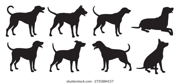 cute dog silhouettes set of different breeds of dogs