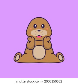 Cute dog is sitting. Animal cartoon concept isolated. Can used for t-shirt, greeting card, invitation card or mascot.
