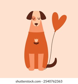 Cute dog sitting with balloon. Naive cartoon illustration with kawaii puppy. Modern clip art for birthday card, banner, sticker. National Dog Day. Funny domestic pet. Flat Style.	
Happy Birthday.