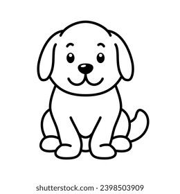 Cute dog sitting cartoon character. Dog line icon, Adorable canine companion illustration for children. Vector illustration