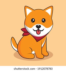 Cute dog sitting cartoon vector illustration. flat cartoon style. Shiba inu cartoon vector.