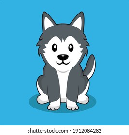 Cute dog sitting cartoon vector illustration. flat cartoon style. Siberian husky cartoon vector.