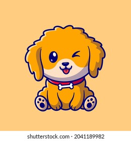 Cute Dog Sitting Cartoon Vector Icon Illustration. Animal Nature Icon Concept Isolated Premium Vector. Flat Cartoon Style