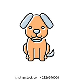 Perro cortado sentado bajo el icono de línea, refugio para mascotas, tienda de mascotas, veterinario, ilustración vectorial