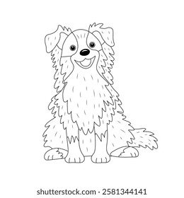 Cute dog sitting. Hand drawn. Outline drawing. Coloring for kids.