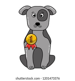 cute dog sitting with medal award