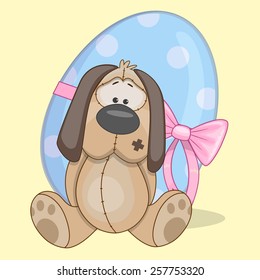 Cute Dog is sitting on the background of egg 
