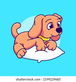 Cute Dog Sitting On Pillow Vector Illustration. Sleeping Dog Cartoon