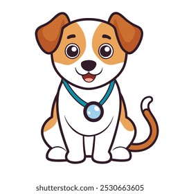 Cute dog sitting with stethoscope on white background