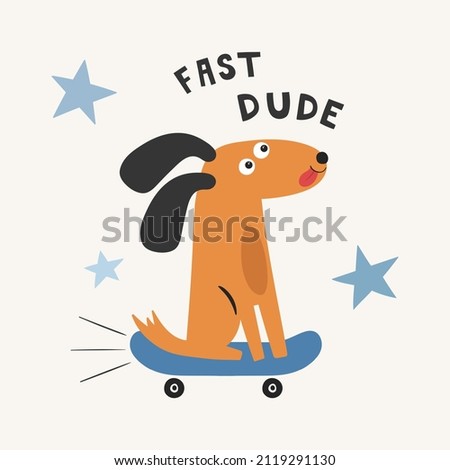 Cute Dog Skating Slogan Vector Illustration
