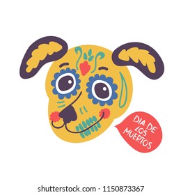 Cute dog skull. Mexican day of the dead. Vector cartoon illustration. 