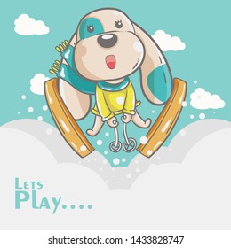 cute dog skying illustration - vector