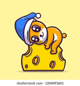 Cute dog with sleeping on the moon cartoon vector icon illustration
