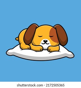 Cute Dog Sleeping On Pillow Cartoon Vector Icon Illustration. Animal Icon Concept Isolated Premium Vector.