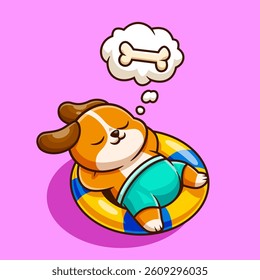 Cute Dog Sleeping On Swimming Tires Cartoon Vector Icon Illustration. Animal Nature Icon Concept Isolated Premium Vector. Flat Cartoon Style