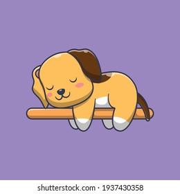 cute dog sleeping on wood