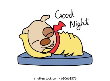 Cute Dog Sleeping. Vector Illustration. Isolated on white background.