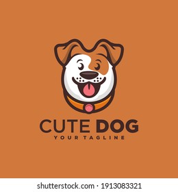 cute dog smile logo design