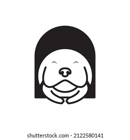 cute dog smiles with home cage logo design, vector graphic symbol icon illustration creative idea