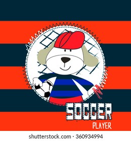 cute dog soccer player with ball vector illustration