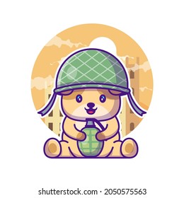 Cute Dog Soldier Army Cartoon Illustration