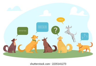 Cute dog with speech bubble, vector illustration, cartoon funny animal character talk together, happy dalmatian jumping, puppy sing with music notes