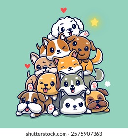 Cute Dog Stack Playing Cartoon Vector Icon Illustration. 
Animal Nature Icon Concept Isolated Premium Vector. Flat 
Cartoon Style 