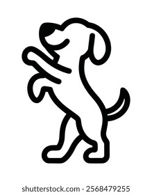 Cute Dog Standing on Hind Legs, Line Art Illustration