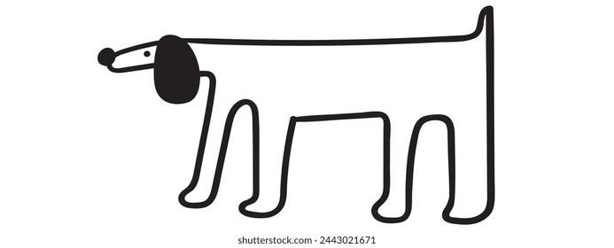Cute dog standing. Outline vector illustration. Hand drawn illustration on white background.