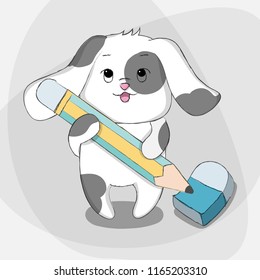 Cute dog with stationery animal character cartoon hand drawn. Vector illustration design.