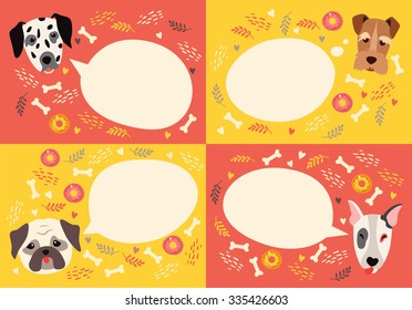 Cute dog stickers, color card with cloud place for your text