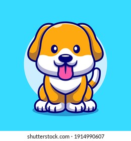 Cute Dog Sticking Her Tongue Out Cartoon Vector Icon Illustration. Animal Nature Icon Concept Isolated Premium Vector. Flat Cartoon Style