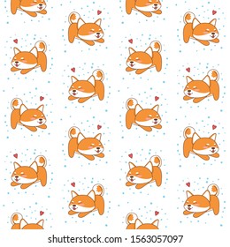 Cute Dog Stretching. Vector Illustration. Seamless Pattern.