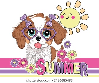 cute dog summer girl design