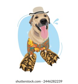 Cute dog with summer shirt and hat Illustration