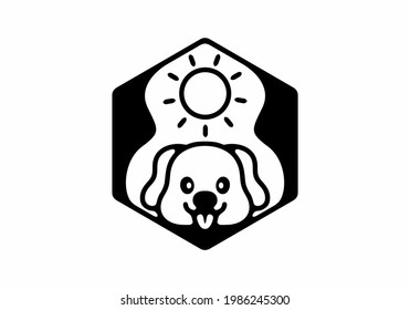 Cute dog and sun line art badge design