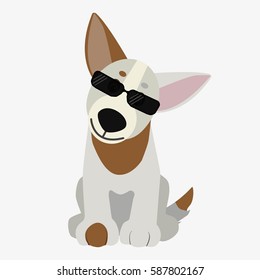 Cute dog with sunglasses. Cartoon character. Children toy. Cute pet. Flat vector stock illustration