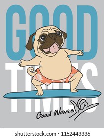 Cute dog surfing vector design