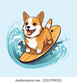 cute dog surfing vector illustration