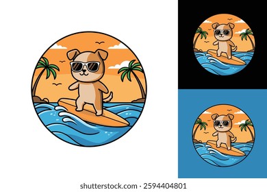 A Cute Dog Surfing in Waves