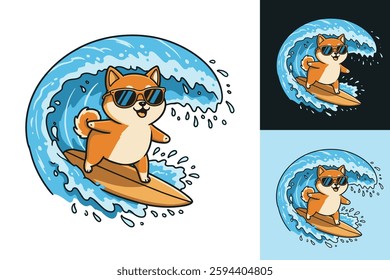 A Cute Dog Surfing in Waves