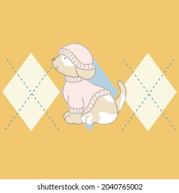 cute dog with sweater and rhombus background