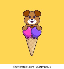 Cute dog with sweet ice cream. Animal cartoon concept isolated. Can used for t-shirt, greeting card, invitation card or mascot.