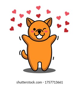 Cute dog is so sweet with red hearts background.  Concept relationships, honeymoon, first dating theme and valentine's day. Illustration vector.