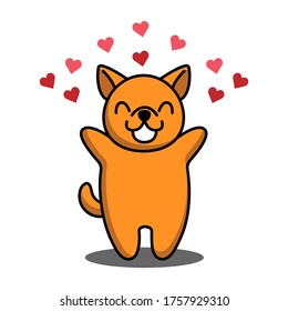 Cute dog is so sweet with red hearts background.  Concept relationships, honeymoon, first dating theme and valentine's day. Illustration vector.