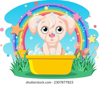 Cute dog taking a bath illustration