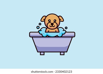 cute dog taking bath logo vector template design logo