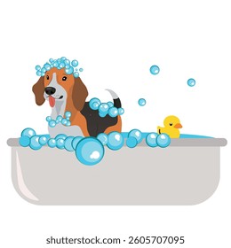cute dog taking a full bath. vector illustration