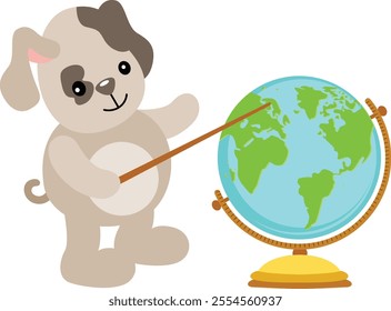 Cute dog teacher with globe
